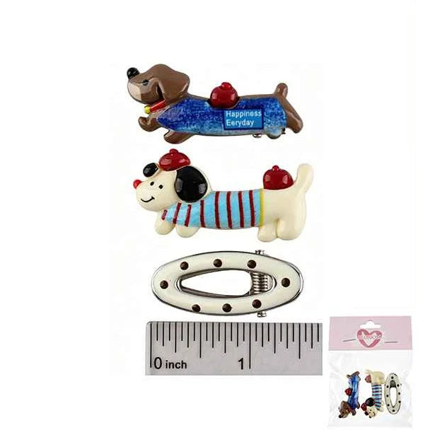 Adorable Dachshund & Polka Dot Hair Clip Set – 3-Piece Cute Dog Accessory Bundle (IKHP-029)