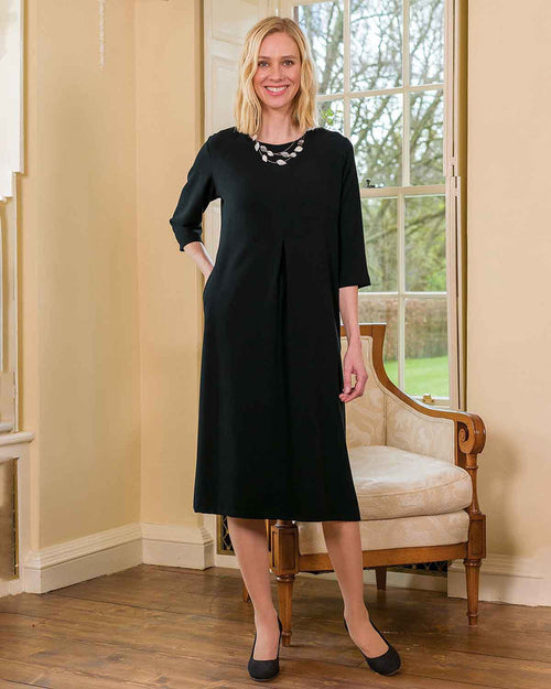 Alona Pull On 3/4 Sleeve Dress - Black - Country Collection