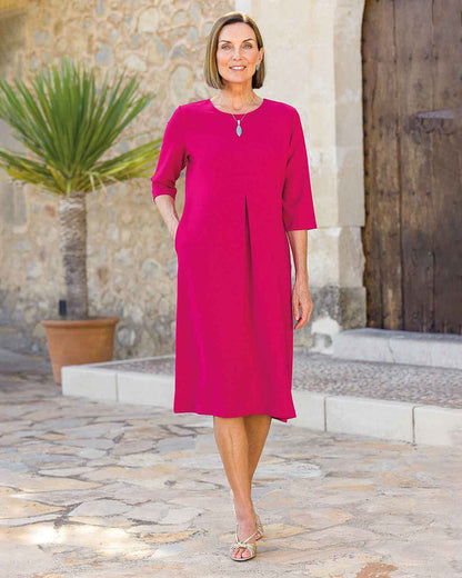 Alona Pull On 3/4 Sleeve Dress - Raspberry - Country Collection