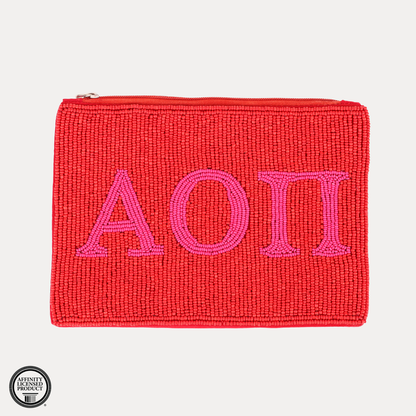Alpha Omicron Pi Beaded Pouch