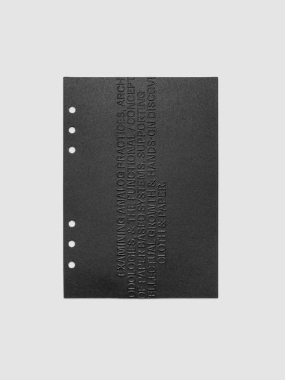 Black embossed Analog Embossed Planner Dashboard without drop card shown in size A5 6-Ring Punch.