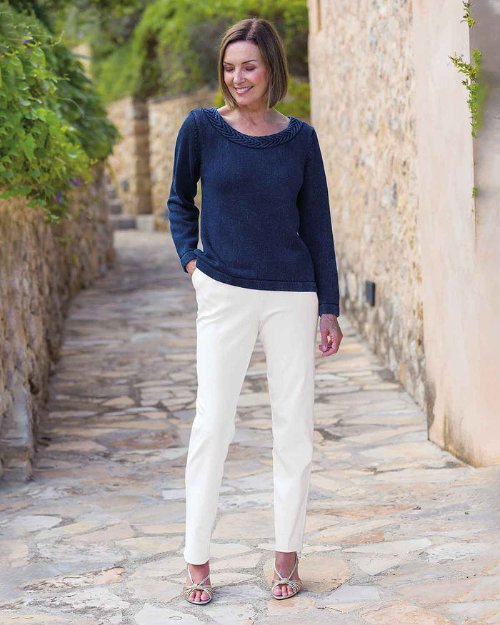 Ariel Indigo Herringbone Stitch Pure Cotton Jumper - Image 2 - Country Collection