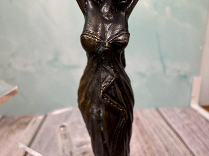 Artisan Handmade Brass Woman Holding Fruit Bowl Statue Decorative