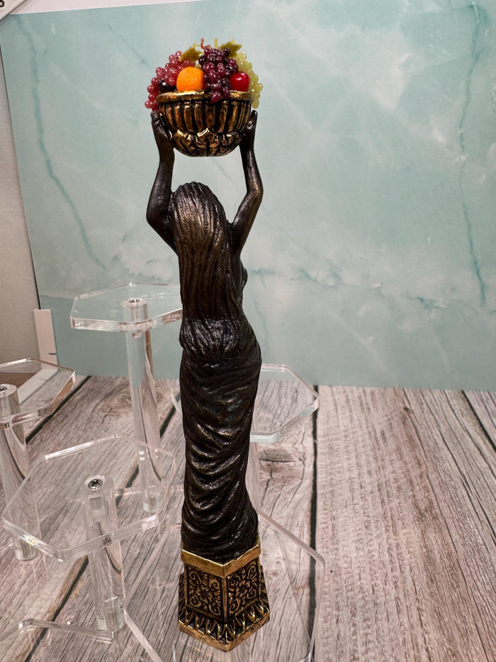 Artisan Handmade Brass Woman Holding Fruit Bowl Statue Decorative