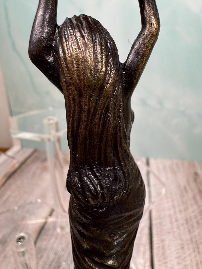 Artisan Handmade Brass Woman Holding Fruit Bowl Statue Decorative