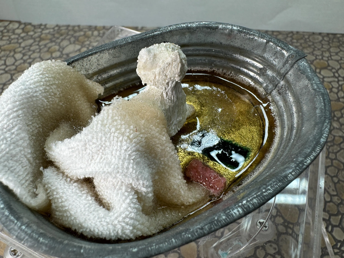 Artisan Handmade OOAK Terrier Dog In Outdoor Bath Tub