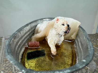 Artisan Handmade OOAK Terrier Dog In Outdoor Bath Tub