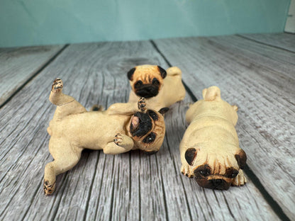 Artisan KB OOAK Lot of 3 Handmade Signed Pug Dogs