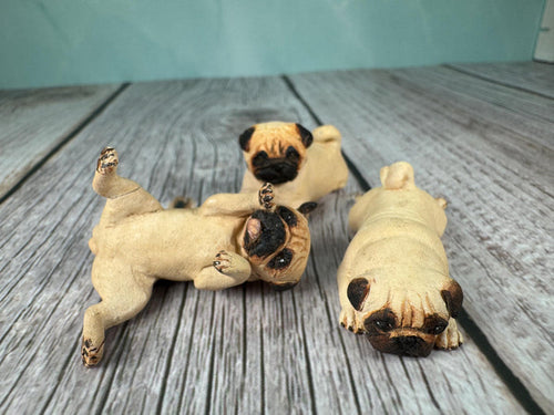 Artisan KB OOAK Lot of 3 Handmade Signed Pug Dogs