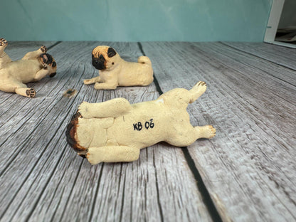 Artisan KB OOAK Lot of 3 Handmade Signed Pug Dogs