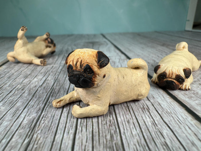 Artisan KB OOAK Lot of 3 Handmade Signed Pug Dogs