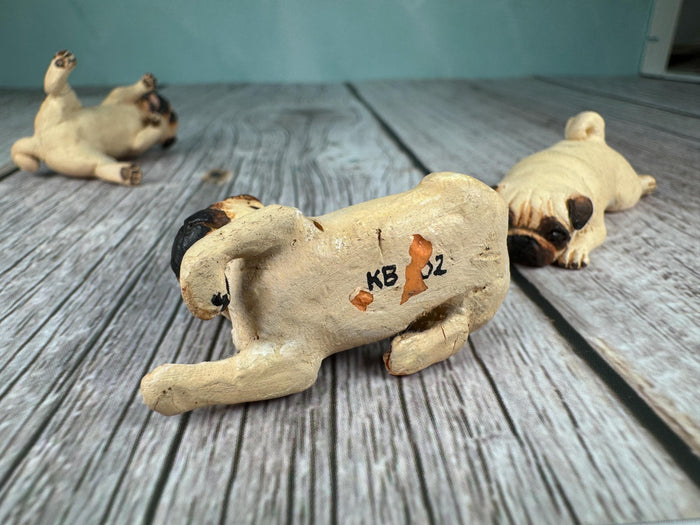 Artisan KB OOAK Lot of 3 Handmade Signed Pug Dogs