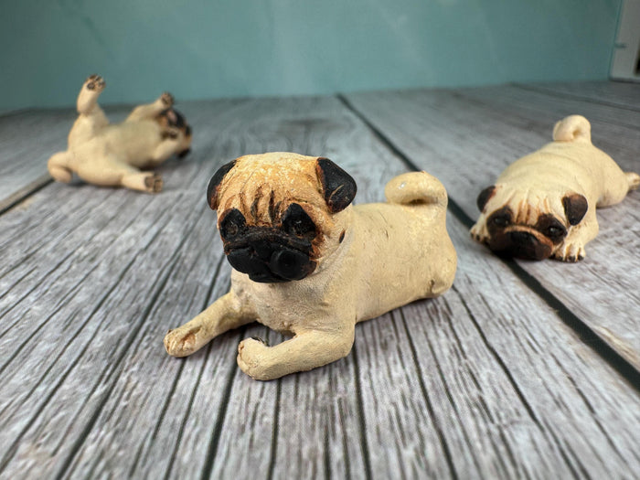 Artisan KB OOAK Lot of 3 Handmade Signed Pug Dogs