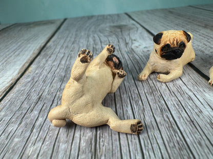 Artisan KB OOAK Lot of 3 Handmade Signed Pug Dogs