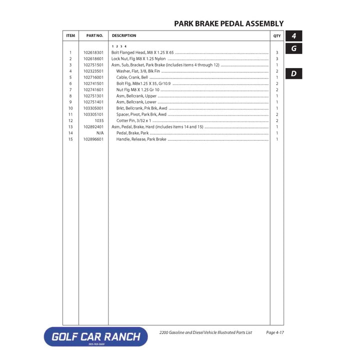 ASM PEDAL BRAKE HARD SKU: 102892401 - CLUB CAR CA/XRT REPAIR PART