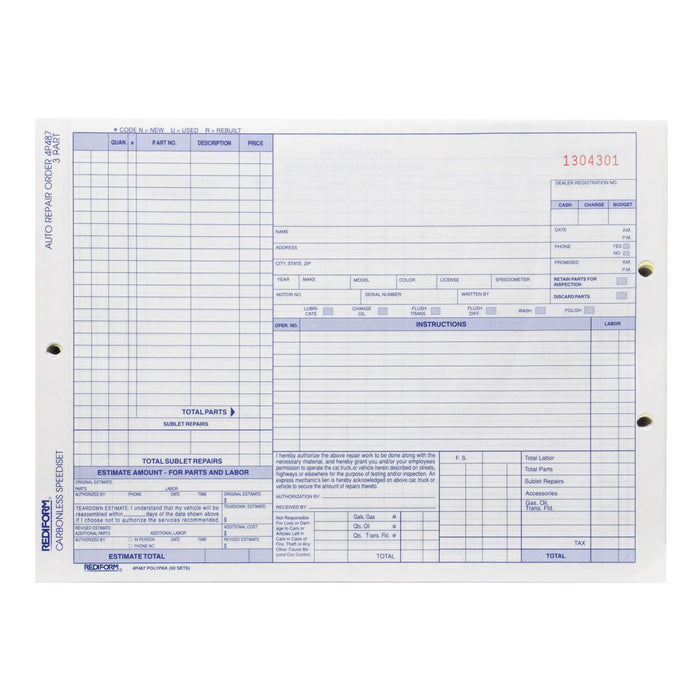 Auto Repair Order Polypack 4P487