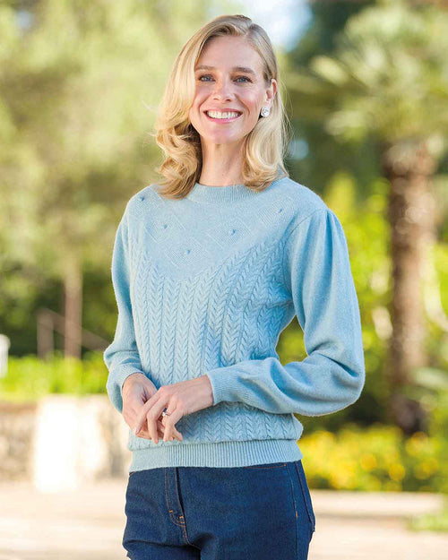 Ava Blue Patterened Pure Lambswool Jumper - Country Collection