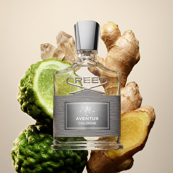 Creed Aventus Cologne with Bergamot and Ginger Ingredients - Editorial Flat Lay | Creed Fragrances