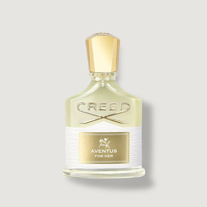 Creed Aventus For Her 75ml Eau de Parfum - Gold Cap Glass Bottle Front View | Creed Fragrances