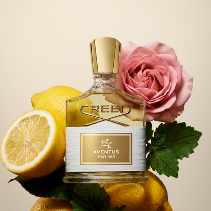 Creed Aventus For Her Eau de Parfum with Sicilian Lemon and Bulgarian Rose - Ingredient Still Life | Creed Fragrances