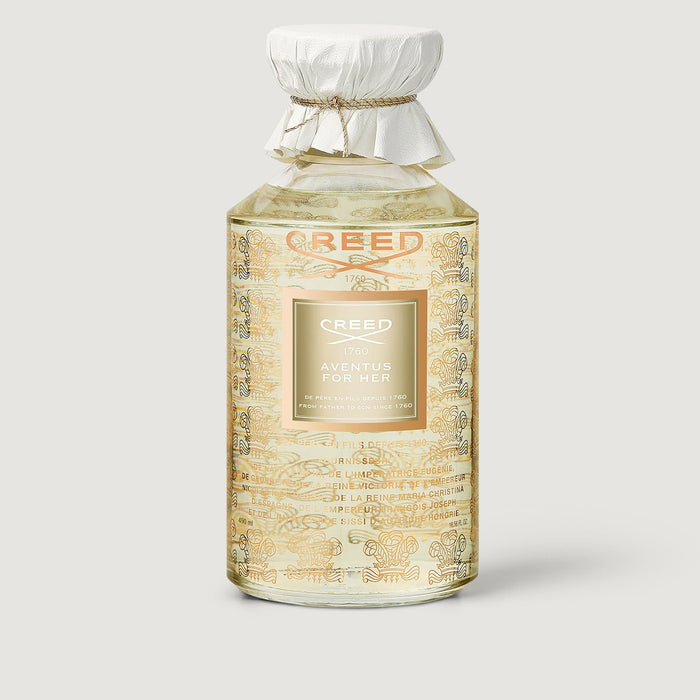 Creed Aventus For Her 490ml Grand Flacon - Rose Gold Embossed Glass Bottle Front View | Creed Fragrances