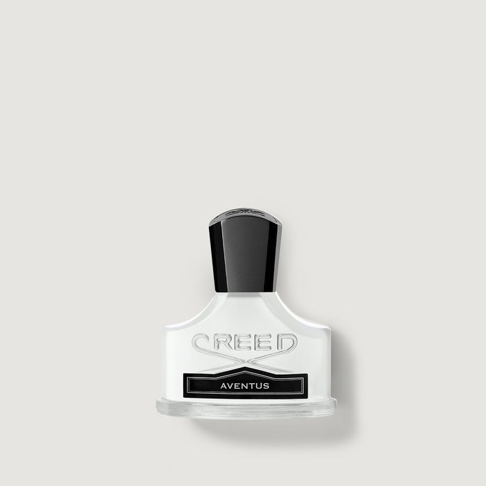 Creed Aventus 30ml Eau de Parfum - Compact White Glass Bottle, Black Cap, Front View | Creed Fragrances