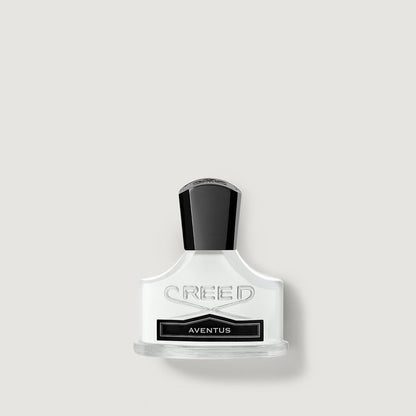 Creed Aventus 30ml Eau de Parfum - Compact White Glass Bottle, Black Cap, Front View | Creed Fragrances