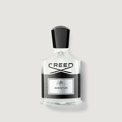 Creed Aventus 50ml Eau de Parfum - Clear Glass Bottle, Black Cap, Front View | Creed Fragrances