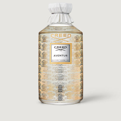 Creed Aventus 980ml Grand Flacon - Gold Royal Crest Embossed Bottle, White Leather Cap | Creed Fragrances