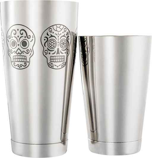 Barfly - 28 Oz & 18 Oz Stainless Steel Silver Skull 2-Piece Cocktail Shaker - M37009SKU