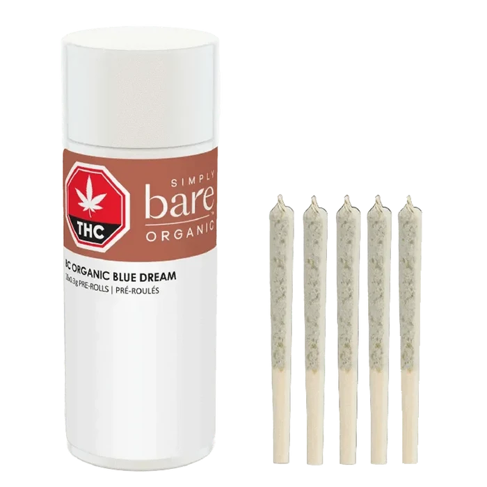 Front view of the BC Organic Blue Dream Pre Rolled 3 x 0.5 g pre-rolls arranged vertically against a plain white background.