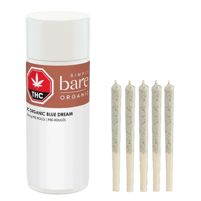 Front view of the BC Organic Blue Dream Pre Rolled 3 x 0.5 g pre-rolls arranged vertically against a plain white background.