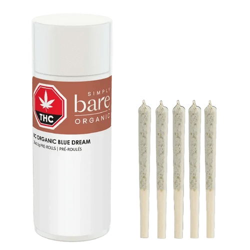 Front view of the BC Organic Blue Dream Pre Rolled 3 x 0.5 g pre-rolls arranged vertically against a plain white background.
