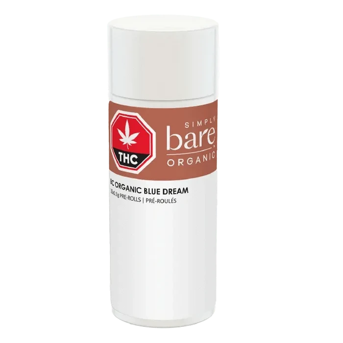 Front view of the BC Organic Blue Dream Pre Rolled 3 x 0.5 g package, displaying vibrant branding against a plain white backdrop.