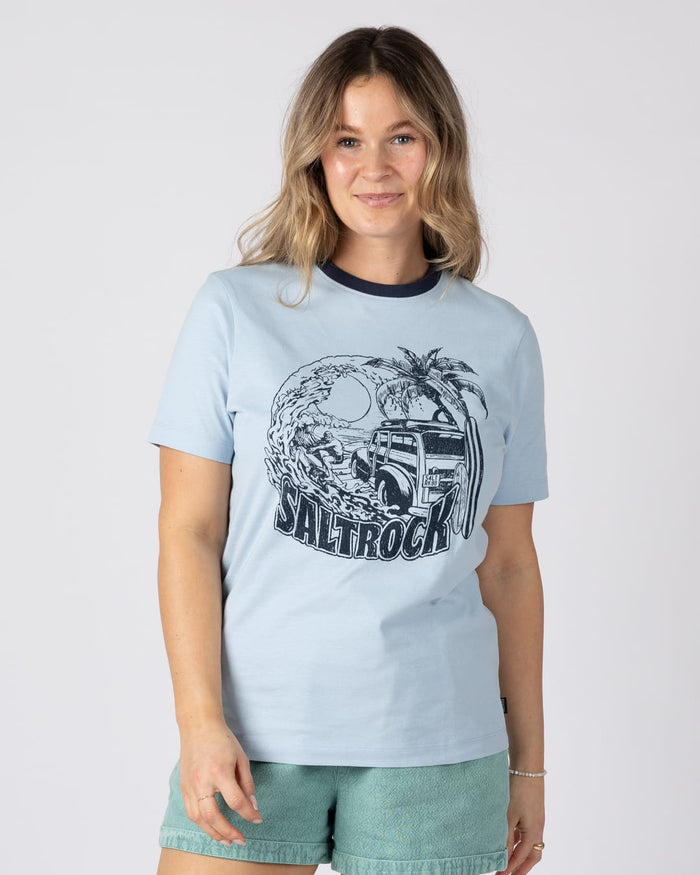 Beach Van Womens Short Sleeve T-Shirt in Light Blue