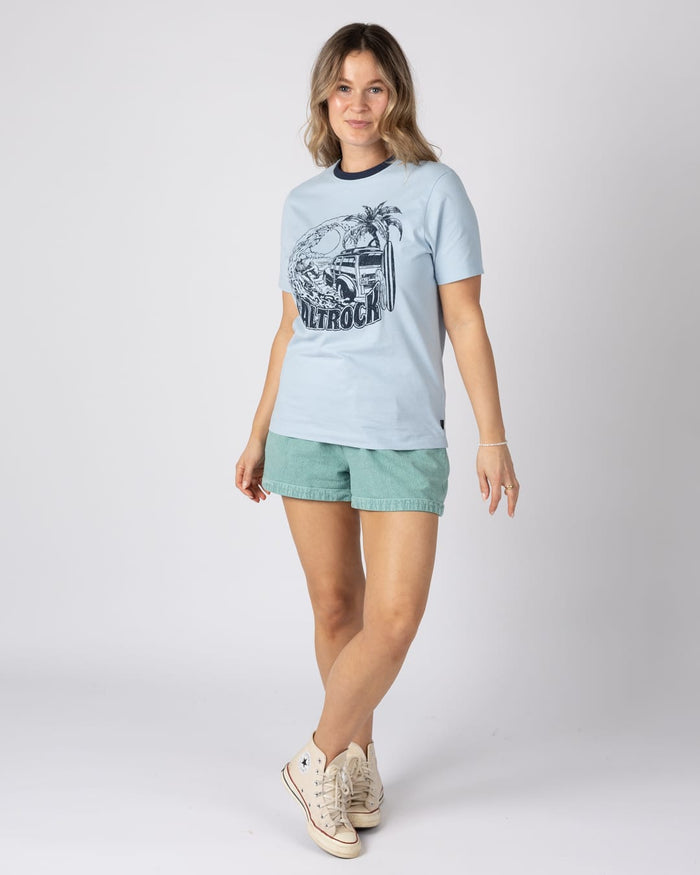 Beach Van Womens Short Sleeve T-Shirt in Light Blue