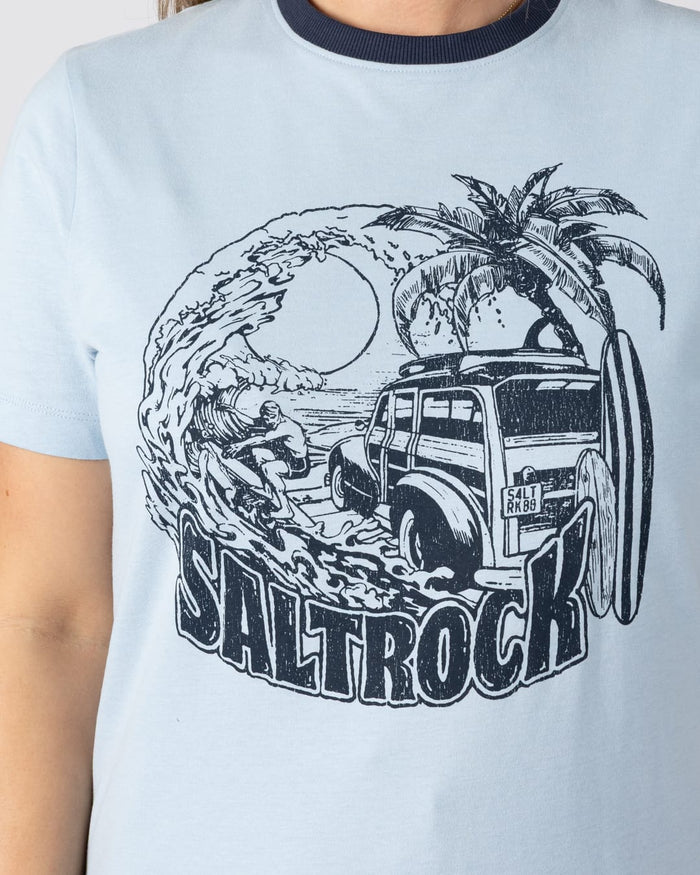 Beach Van Womens Short Sleeve T-Shirt in Light Blue
