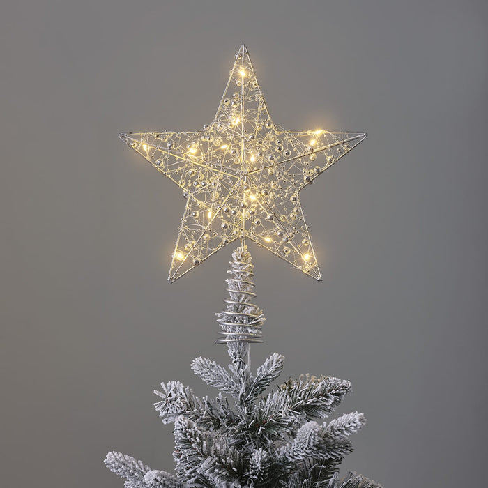 Beaded Silver Star Micro LED Christmas Tree Topper