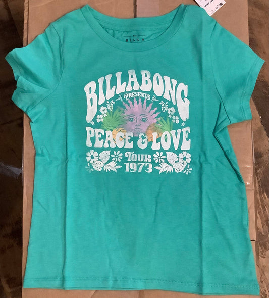 Billabong Girls Peace and Love Tee (Green Tropics)