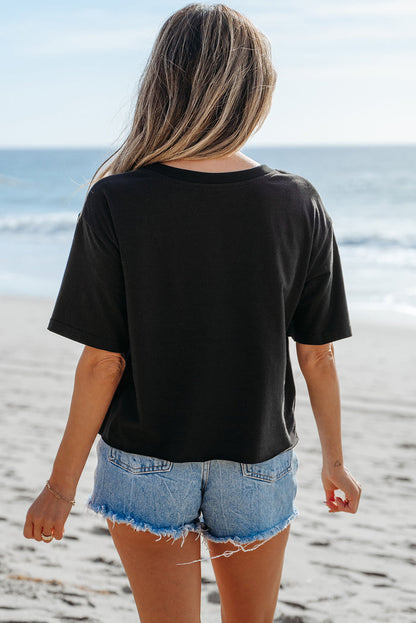 Black Checkerboard Peace Sign Printed Round Neck T Shirt 🇺🇸