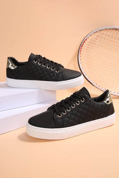 Black Color Contrast Quilted Lace-up Sneakers 🇺🇸