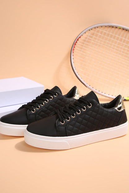 Black Color Contrast Quilted Lace-up Sneakers 🇺🇸