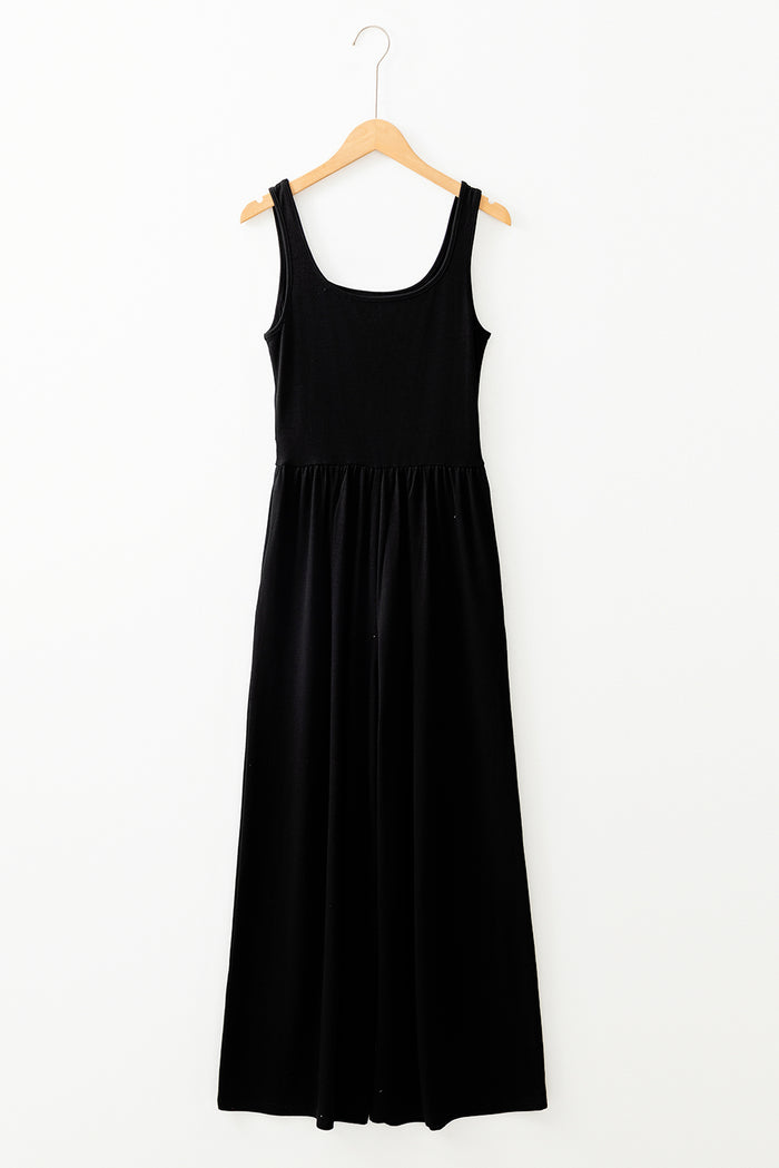 Black Peekaboo Wide Leg Square Neck Sleeveless Jumpsuit 🇺🇸