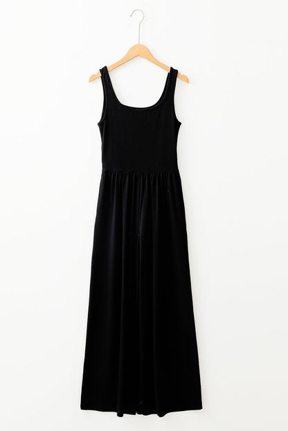 Black Peekaboo Wide Leg Square Neck Sleeveless Jumpsuit 🇺🇸