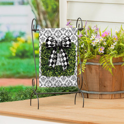 Black & White Bow Topiary Garden Flag