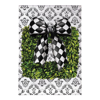Black & White Bow Topiary Garden Flag