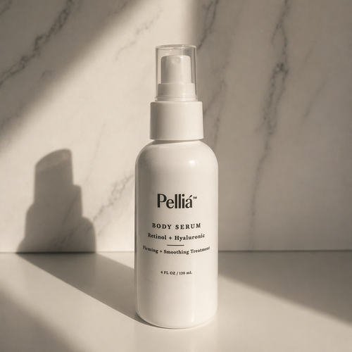 body serum bottle on a marble background