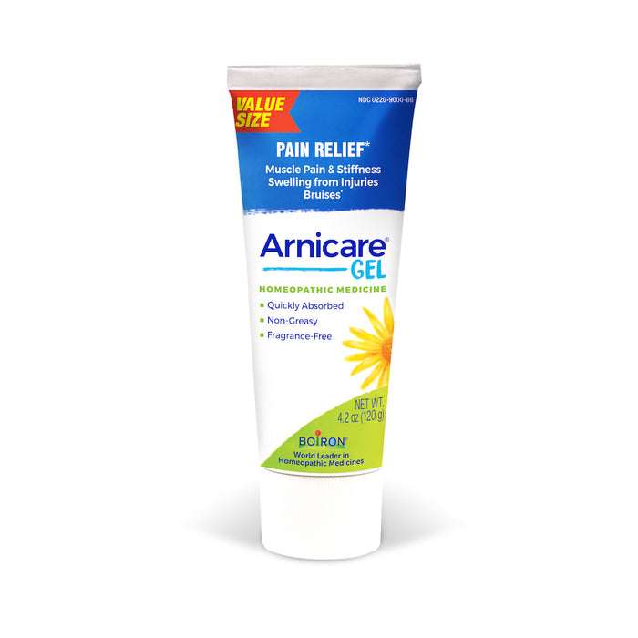 Boiron Arnicare is a homeopathic gel that reduces swelling and relives pain from injuries and bruises