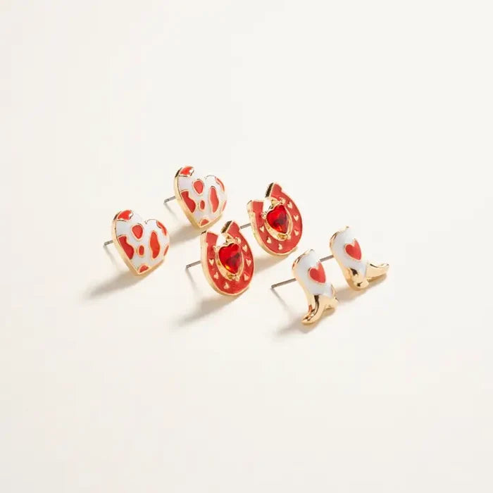 Boot Heart & Horseshoe 3PC Earrings