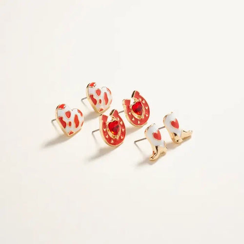 Boot Heart & Horseshoe 3PC Earrings